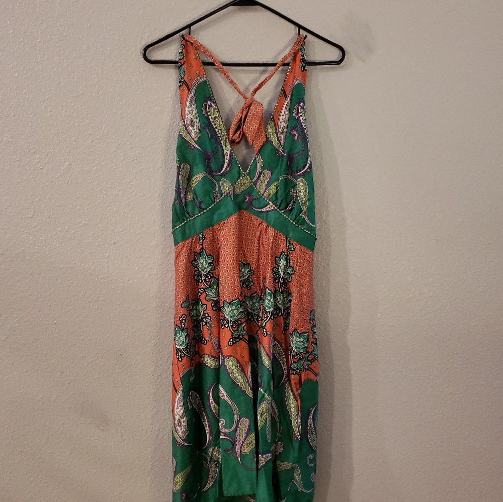 Pura Vida halter dress- vibrant w/ rhinestone trim
